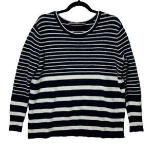 Athleta Kennewick Breton Oversized Stripe Sweater Navy Blue/White Women's Medium